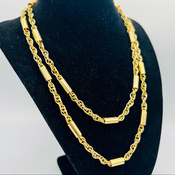 Vintage gold chain unique tube link long wrap necklace 36” - Picture 6 of 9